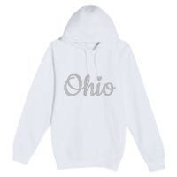 State Of Ohio Pride Script Text Distressed Design Gifts Premium Pullover Hoodie