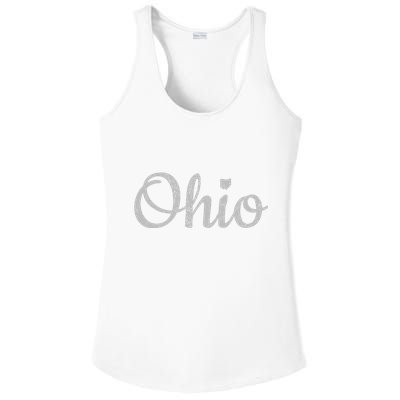 State Of Ohio Pride Script Text Distressed Design Gifts Ladies PosiCharge Competitor Racerback Tank