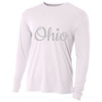 State Of Ohio Pride Script Text Distressed Design Gifts Cooling Performance Long Sleeve Crew