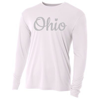 State Of Ohio Pride Script Text Distressed Design Gifts Cooling Performance Long Sleeve Crew