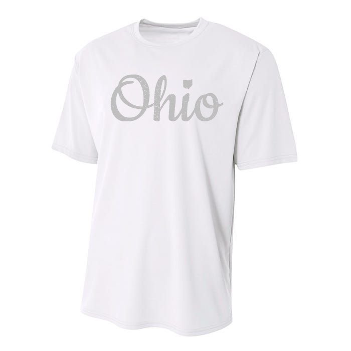 State Of Ohio Pride Script Text Distressed Design Gifts Performance Sprint T-Shirt