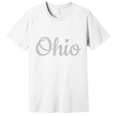State Of Ohio Pride Script Text Distressed Design Gifts Premium T-Shirt
