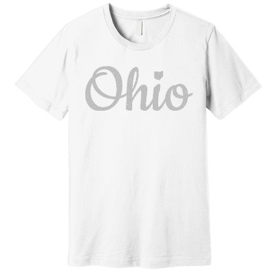 State Of Ohio Pride Script Text Distressed Design Gifts Premium T-Shirt