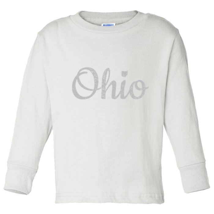 State Of Ohio Pride Script Text Distressed Design Gifts Toddler Long Sleeve Shirt
