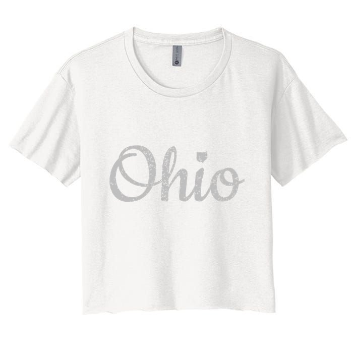 State Of Ohio Pride Script Text Distressed Design Gifts Crop Top