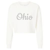 State Of Ohio Pride Script Text Distressed Design Gifts Cropped Pullover Crew