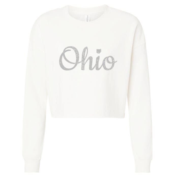 State Of Ohio Pride Script Text Distressed Design Gifts Cropped Pullover Crew