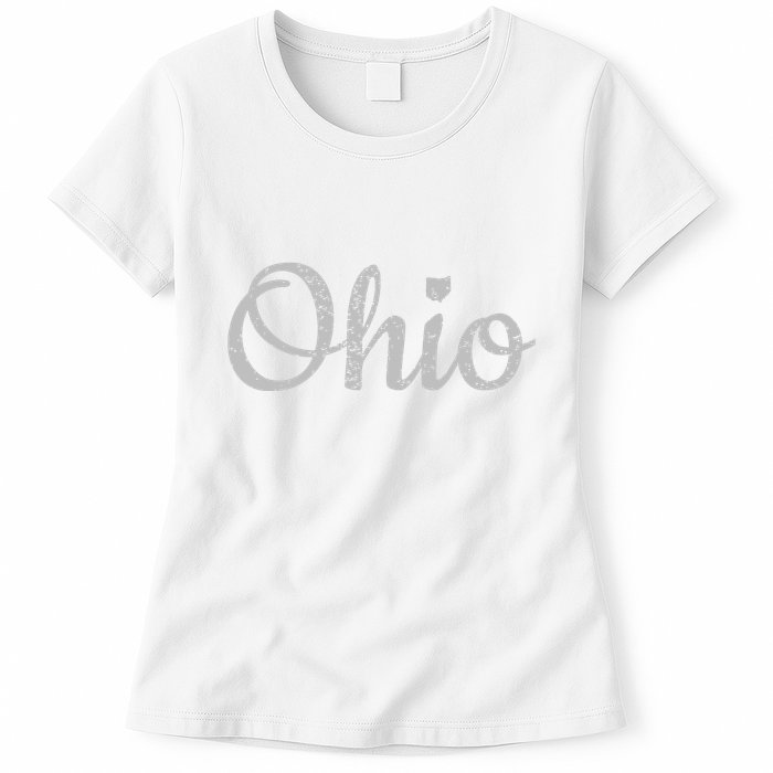 State Of Ohio Pride Script Text Distressed Design Gifts Womens T-Shirt