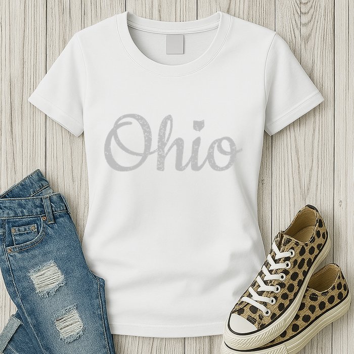 State Of Ohio Pride Script Text Distressed Design Gifts Womens T-Shirt