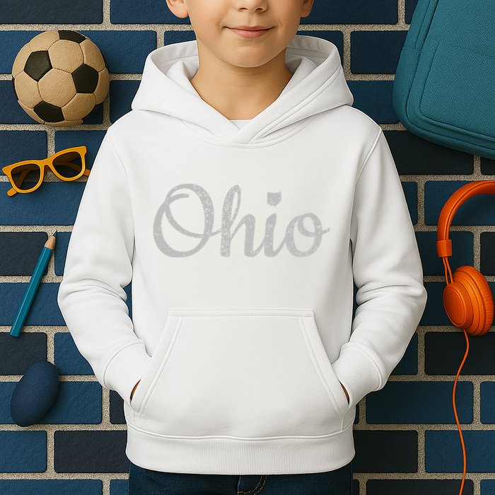 State Of Ohio Pride Script Text Distressed Design Gifts Kids Hoodie