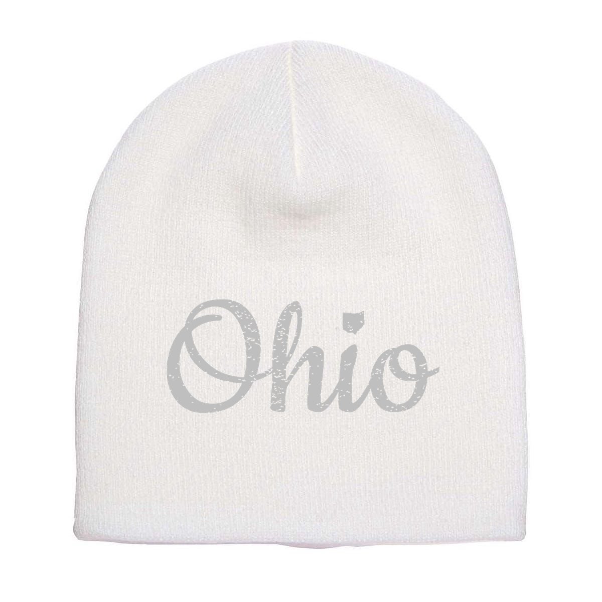 State Of Ohio Pride Script Text Distressed Design Gifts Short Acrylic Beanie