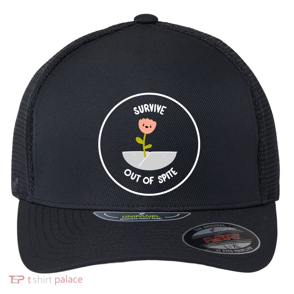 Survive Out Of Spite Dandelion Flexfit Unipanel Trucker Cap