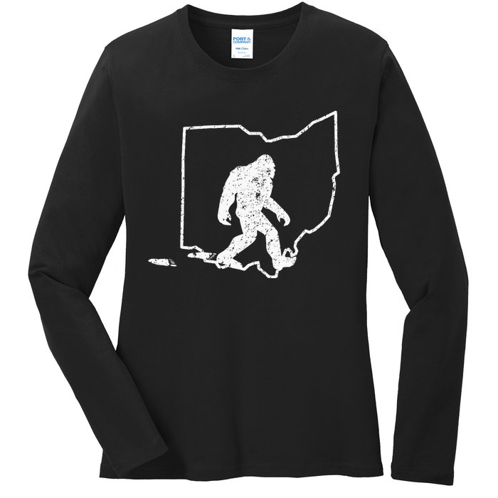 State Of Ohio Vintage Pride Bigfoot Hunter Ladies Long Sleeve Shirt