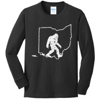 State Of Ohio Vintage Pride Bigfoot Hunter Kids Long Sleeve Shirt