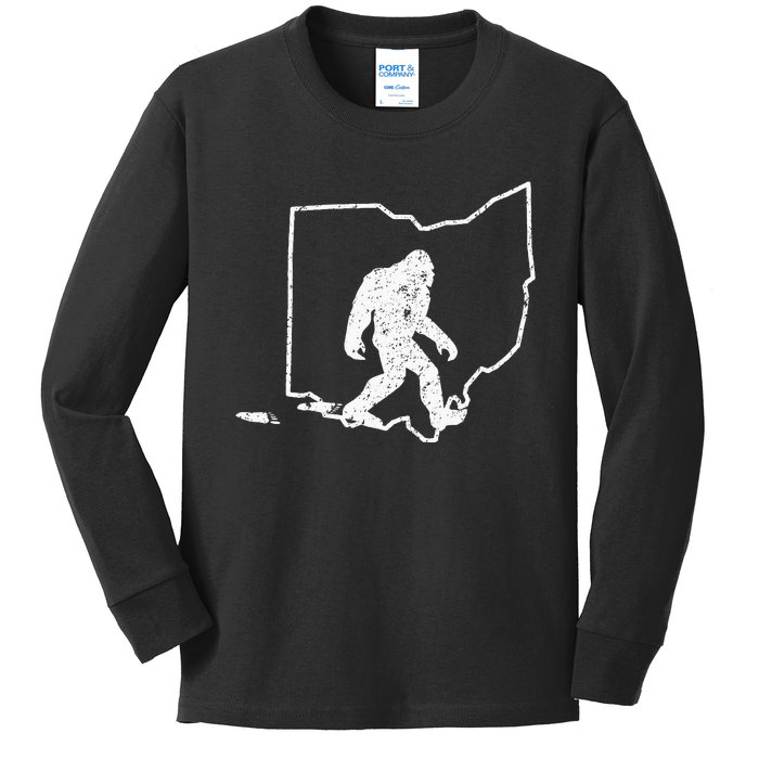 State Of Ohio Vintage Pride Bigfoot Hunter Kids Long Sleeve Shirt