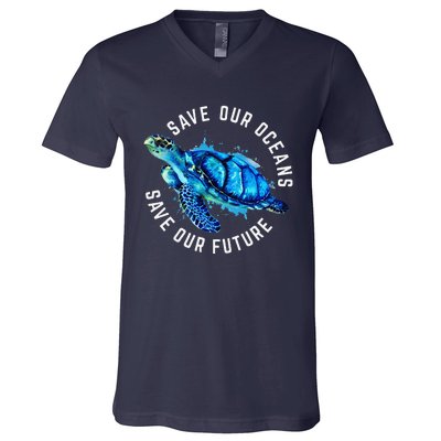 Save Our Oceans Turtle Earth Day Pro Environment Conservancy V-Neck T-Shirt