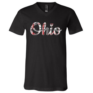 State Of Ohio Ohioan Pride Trendy Plaid Script Text V-Neck T-Shirt