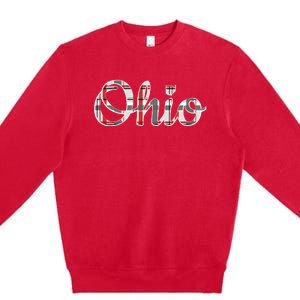 State Of Ohio Ohioan Pride Trendy Plaid Script Text Premium Crewneck Sweatshirt