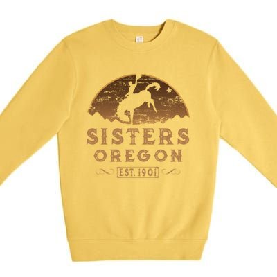 Sisters Oregon Or Wild West Rodeo Cow Gift Premium Crewneck Sweatshirt