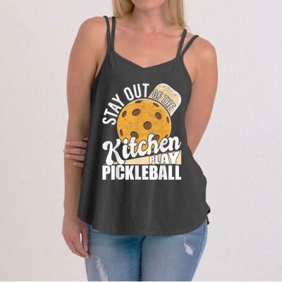 Stay Out Of The Kitchen Play Pickleball Paddleball Lover Women's Strappy Tank