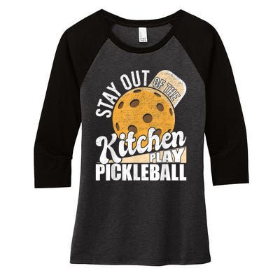 Stay Out Of The Kitchen Play Pickleball Paddleball Lover Women's Tri-Blend 3/4-Sleeve Raglan Shirt