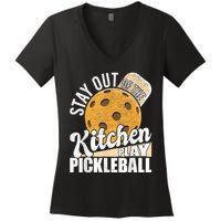 Stay Out Of The Kitchen Play Pickleball Paddleball Lover Women's V-Neck T-Shirt