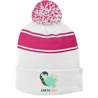 Save Our Planet Mother Earth Cute Stripe Pom Pom Beanie