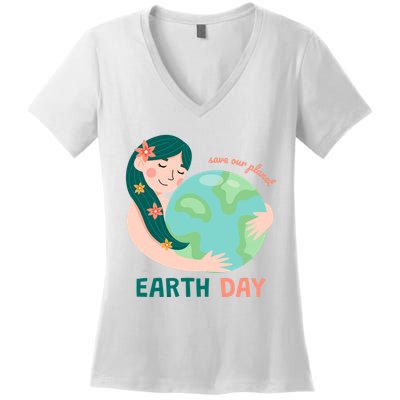 Save Our Planet Mother Earth Cute Women's V-Neck T-Shirt