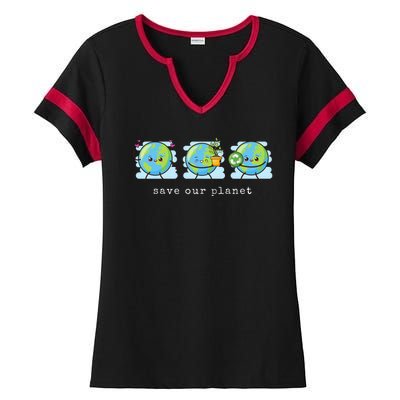 Save Our Planet Earth Day Awareness Cute Ladies Halftime Notch Neck Tee