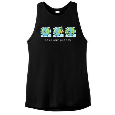 Save Our Planet Earth Day Awareness Cute Ladies PosiCharge Tri-Blend Wicking Tank