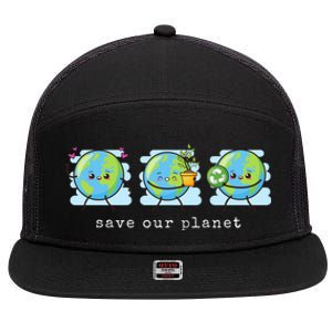 Save Our Planet Earth Day Awareness Cute 7 Panel Mesh Trucker Snapback Hat