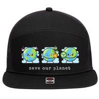 Save Our Planet Earth Day Awareness Cute 7 Panel Mesh Trucker Snapback Hat