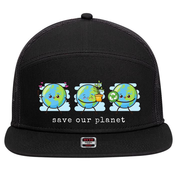 Save Our Planet Earth Day Awareness Cute 7 Panel Mesh Trucker Snapback Hat