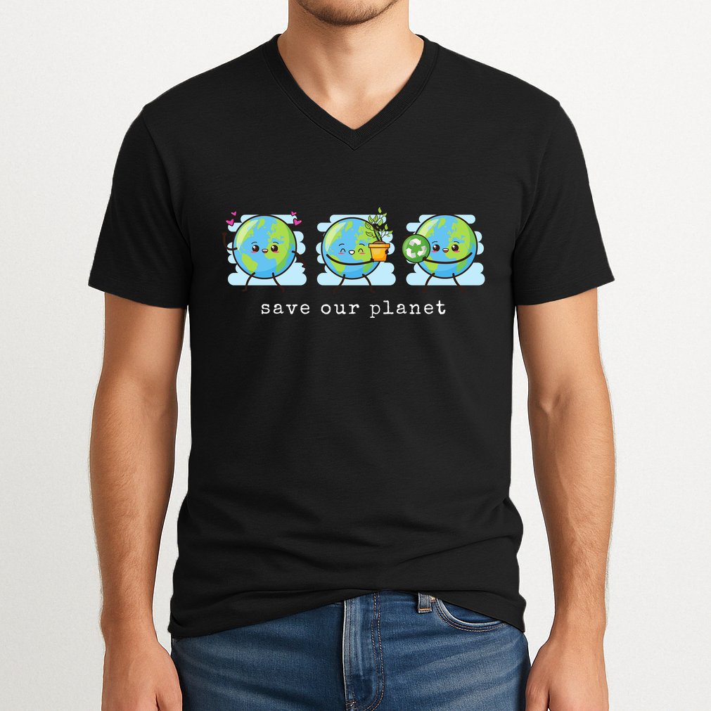 Save Our Planet Earth Day Awareness Cute V-Neck T-Shirt