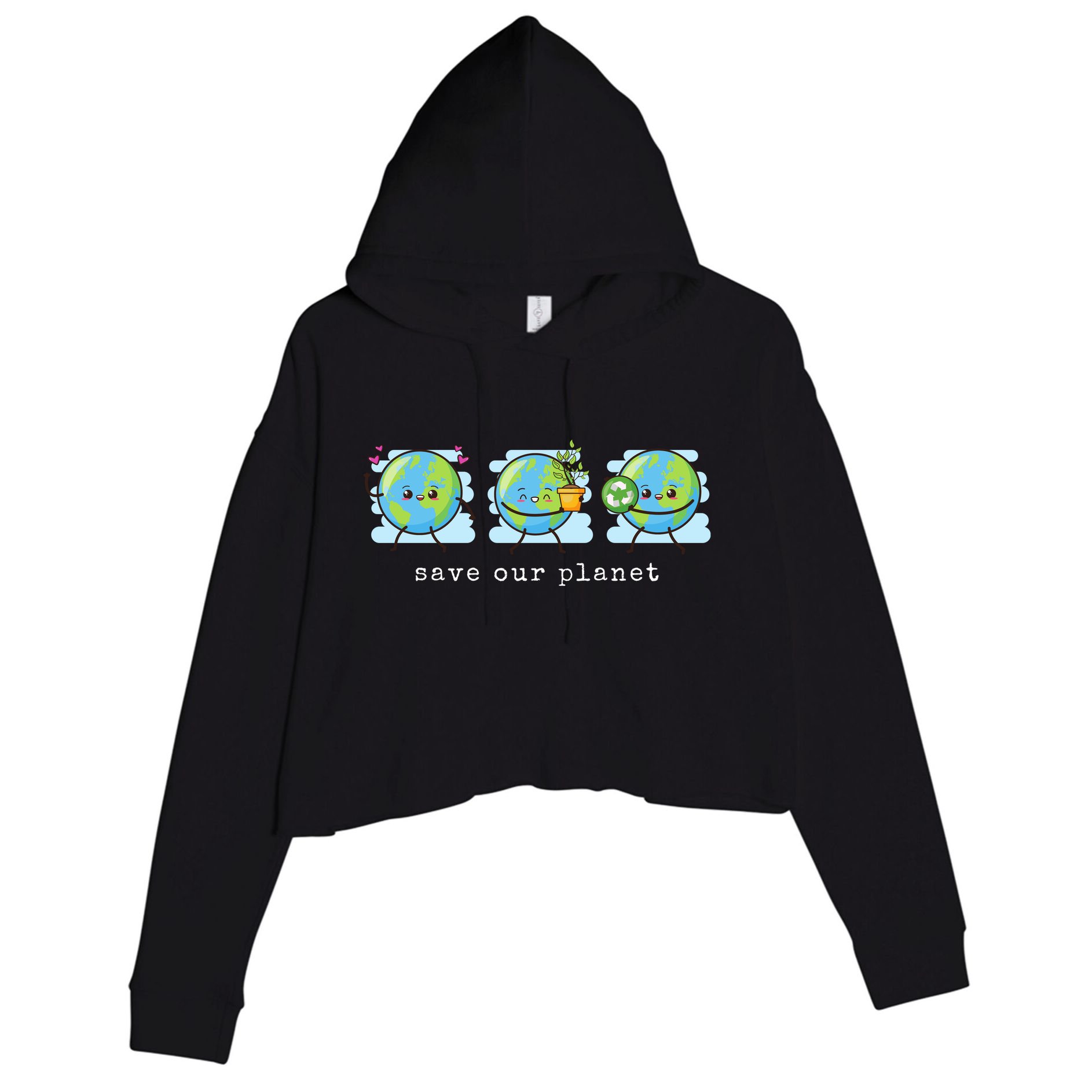 Save Our Planet Earth Day Awareness Cute Crop Fleece Hoodie