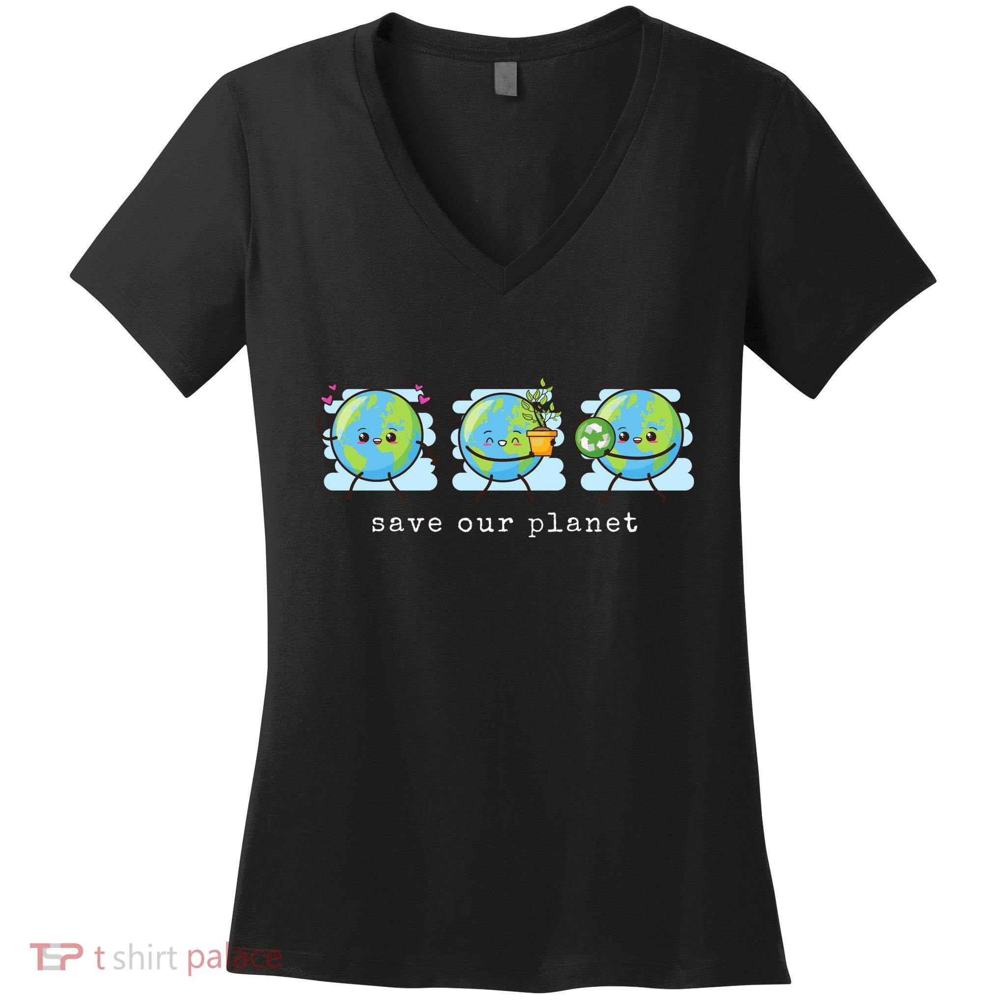 Save Our Planet Earth Day Awareness Cute Women's V-Neck T-Shirt