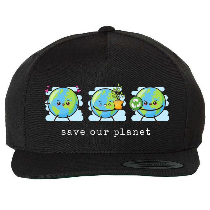 Save Our Planet Earth Day Awareness Cute Wool Snapback Cap