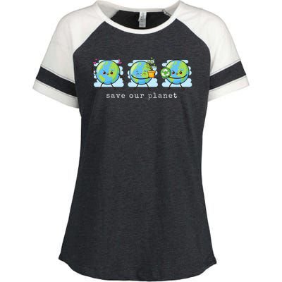 Save Our Planet Earth Day Awareness Cute Enza Ladies Jersey Colorblock Tee