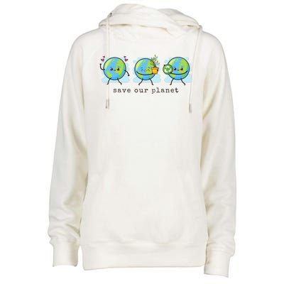 Save Our Planet Earth Day Awareness Cute Womens Funnel Neck Pullover Hood