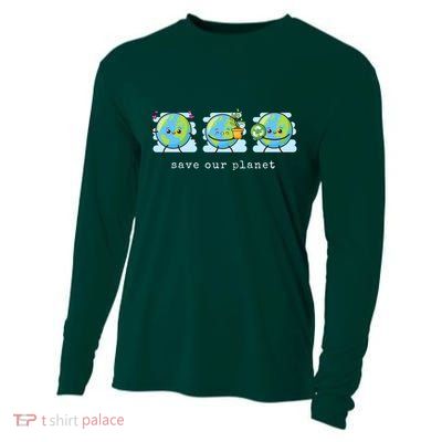 Save Our Planet Earth Day Awareness Cute Cooling Performance Long Sleeve Crew