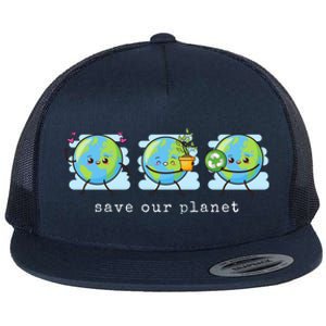 Save Our Planet Earth Day Awareness Cute Flat Bill Trucker Hat