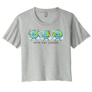 Save Our Planet Earth Day Awareness Cute Women's Crop Top Tee