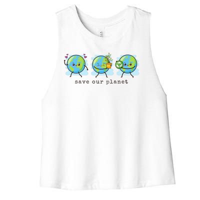 Save Our Planet Earth Day Awareness Cute Women's Racerback Cropped Tank