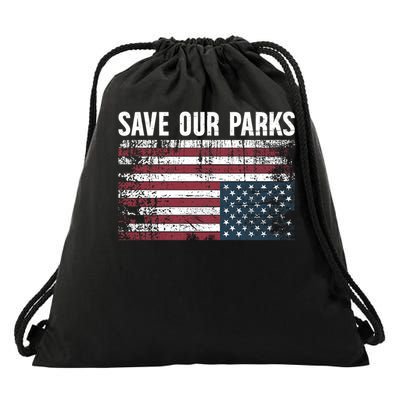 Save our parks, protect national parks upside down USA flag Drawstring Bag