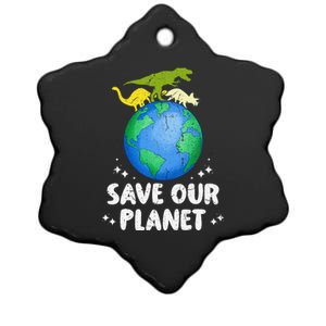 Save Our Planet Dinosaur Cute Earth Day Ceramic Star Ornament