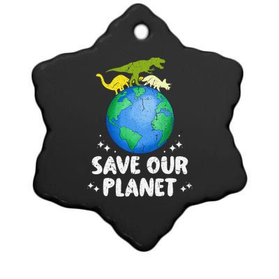 Save Our Planet Dinosaur Cute Earth Day Ceramic Star Ornament