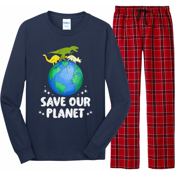 Save Our Planet Dinosaur Cute Earth Day Long Sleeve Pajama Set