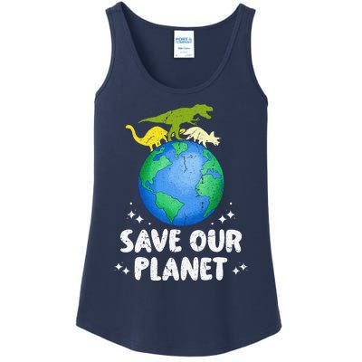 Save Our Planet Dinosaur Cute Earth Day Ladies Essential Tank