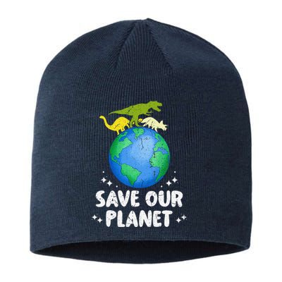 Save Our Planet Dinosaur Cute Earth Day Sustainable Beanie