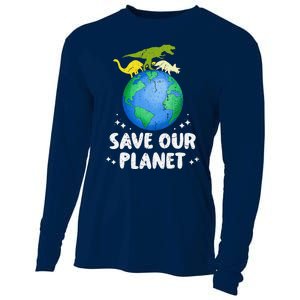 Save Our Planet Dinosaur Cute Earth Day Cooling Performance Long Sleeve Crew